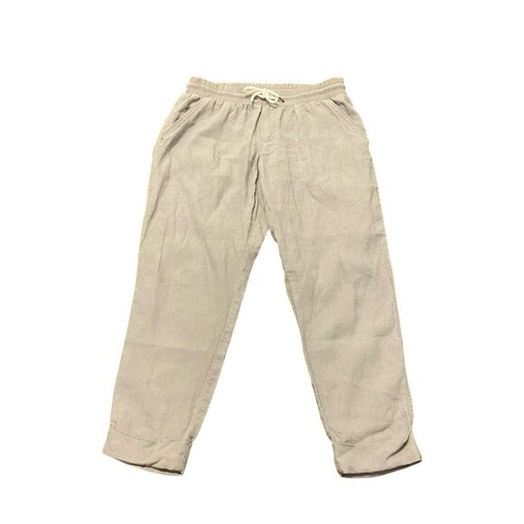 Athleta Pants Womens 8 Gray Linen Bali Ankle Cuffed Drawstring Pull On Relaxed - Picture 1 of 8
